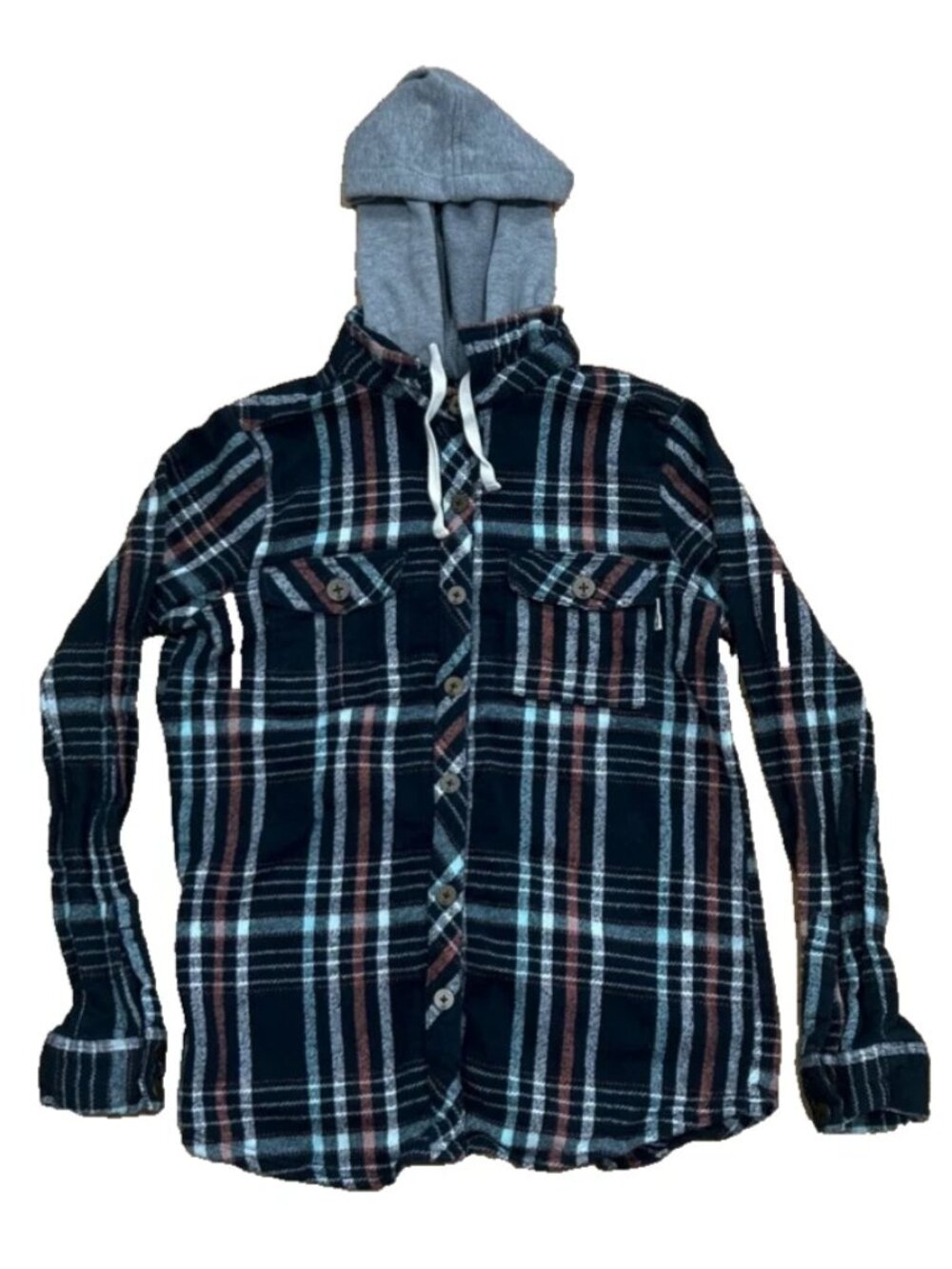 Rip Curl Womens Plaid Flannel Hoodie Sz S Black Blue Orange Knit Boho Surfer